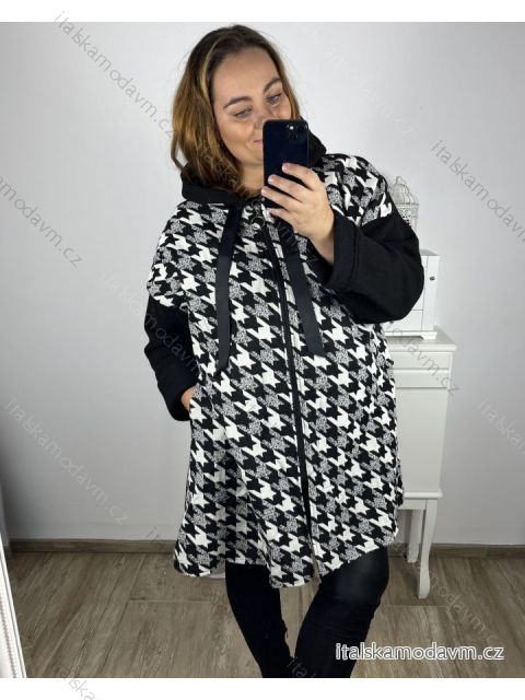 Kabát na zip s kapucí dlouhý rukáv dámská nadrozměr (3XL/4XL ONE SIZE) ITALSKÁ MÓDA IM423GIOA