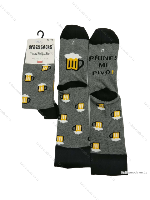 Ponožky veselé pivo slabé pánské CRAZY SOCKS přines mi pivo pro pivaře (40-43,44-47) POLSKÁ MODA DPP22026A/DU černo-šedo-bílá 40-43