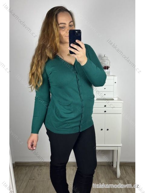 Svetr na knoflíky dlouhý rukáv dámský (XL/2XL ONE SIZE) ITALSKá MODA IM723EVELINA/DU XL/2XL zelená