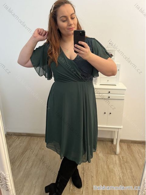 Šaty společenské elegantní šifonové krátký rukáv dámské nadrozměr (XL/2XL ONE SIZE) ITALSKÁ MÓDA IMM23BELLA