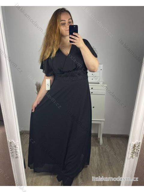 Šaty dlouhé elegantní společenské krátký rukáv dámské nadrozměr (L/XL/2XL ONE SIZE) ITALSKá MóDA IM423BRENDA/DR