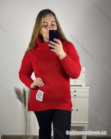 Svetr pletený prodloužený dlouhý rukáv dámský nadrozměr (2XL/3XL ONE SIZE) ITALSKÁ MÓDA IM423758