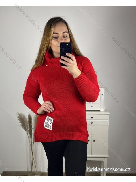 Svetr pletený prodloužený dlouhý rukáv dámský nadrozměr (2XL/3XL ONE SIZE) ITALSKÁ MÓDA IM423758