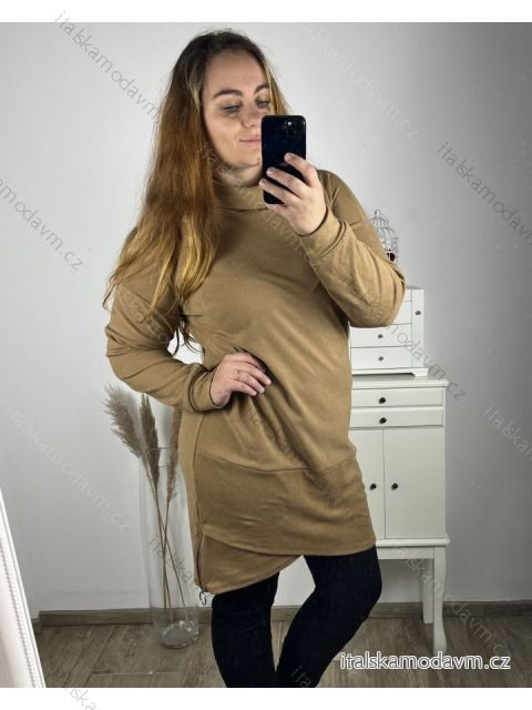 Šaty teplé dlouhý rukáv dámské nadrozměr (2XL/3XL/4XL ONE SIZE) ITALSKÁ MÓDA IM423750