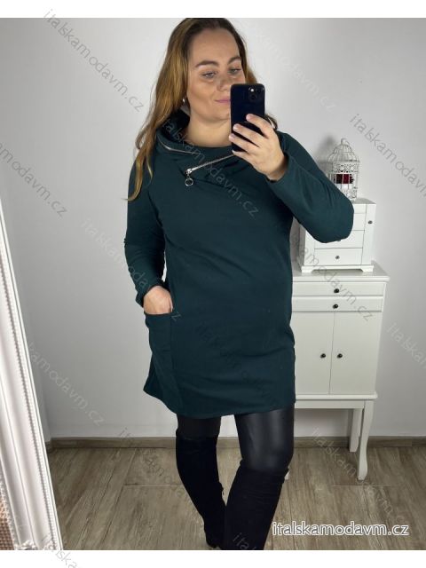 Šaty mikinové s kapucí dlouhý rukáv dámské nadrozměr (2XL/3XL ONE SIZE) ITALSKÁ MÓDA IM423PARIA