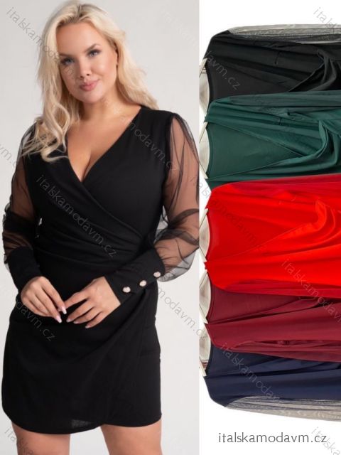 Šaty elegantní dlouhý rukáv dámské nadrozměr (2XL/3XL ONE SIZE) ITALSKÁ MÓDA IMWT234258