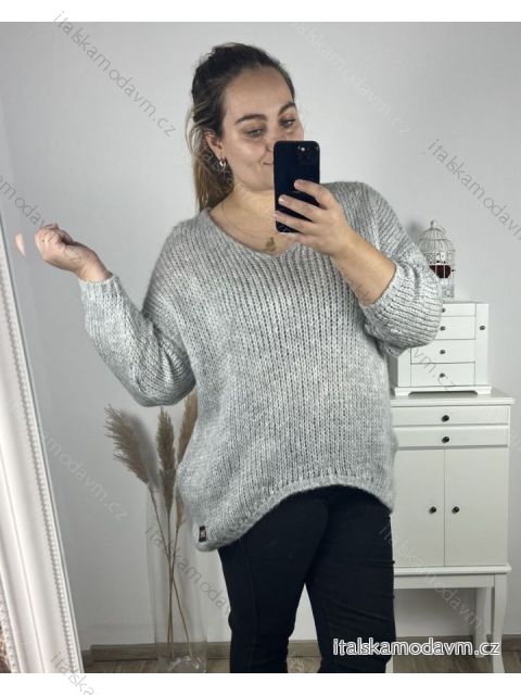 Svetr pletený oversize dlouhý rukáv dámský (2XL/3XL/4XL/5XL ONE SIZE) ITALSKÁ MÓDA IMWC233959/DU