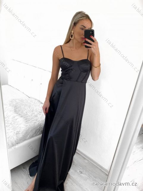 Šaty dlouhé letní elegantní na ramínka dámské (S/M ONE SIZE) ITALSKÁ MÓDA IMPBB23B23687/DUR Černá S/M