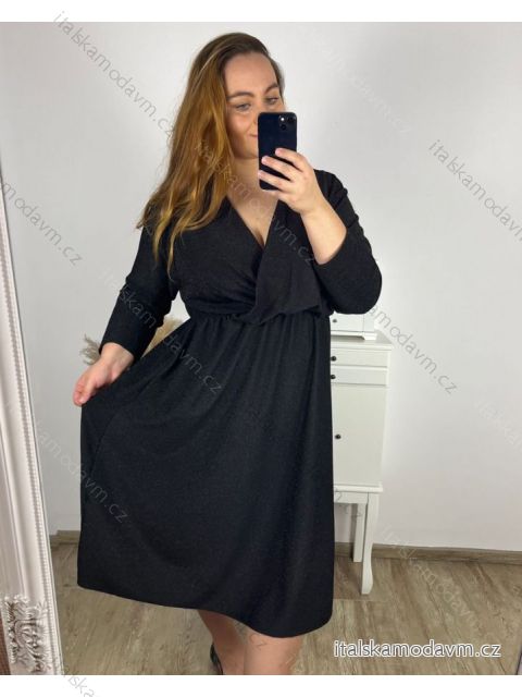 Šaty spoločenské dlhý rukáv dámske nadrozmer (3XL/4XL/5XL ONE SIZE) TALIANSKA MÓDA IM423LINDA