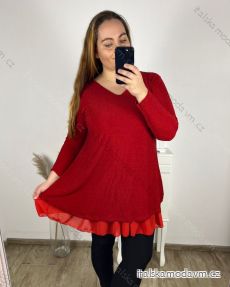 Tunika elegantní třpytivé dlouhý rukáv dámské nadorzměr (2XL/3XL ONE SIZE) ITALSKá MóDA IMC23AMELIA