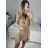 Šaty elegantní flitrové dlouhý rukáv dámské (S/M ONE SIZE) ITALSKá MóDA IMM23M4116/DU S/M zlatá