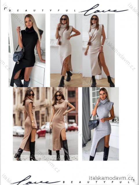 Šaty úpletové s rolákem krátký rukáv dámské (S/M ONE SIZE) ITALSKÁ MÓDA IMPDY233SSH53837/LS20572