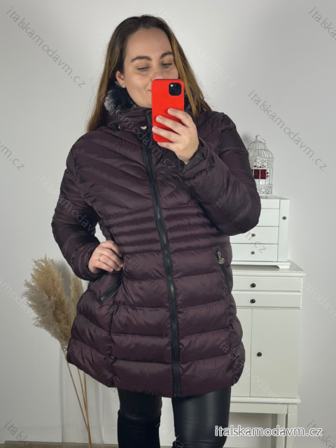 Bunda s kapucí dámská nadrozměr (4XL-8XL) BESS222251  vínová 5XL