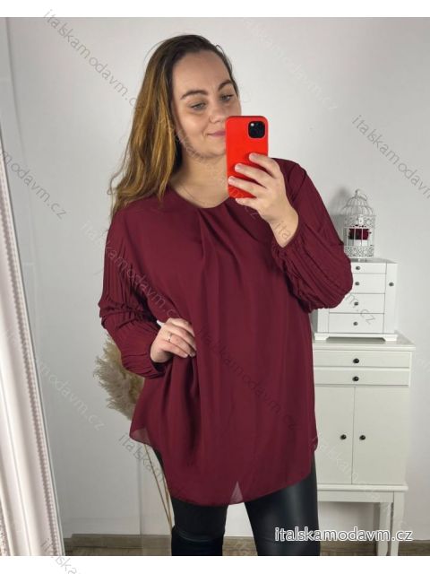 Halenka dlouhý rukáv dámská nadrozměr  (3XL/4XL ONE SIZE) ITALSKÁ MÓDA IMWQ233863/DUR vínová 3XL/4XL