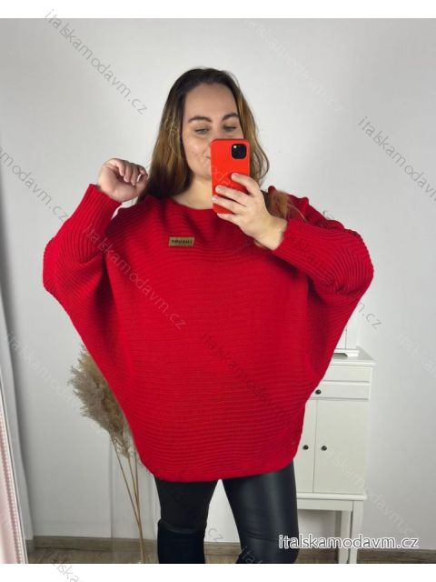 Svetr oversize dlouhý rukáv dámský nadrozměr (4XL/5XL/6XL ONE SIZE) ITALSKá MODA IMHMS23LUXURY/DU 4XL/5XL červená