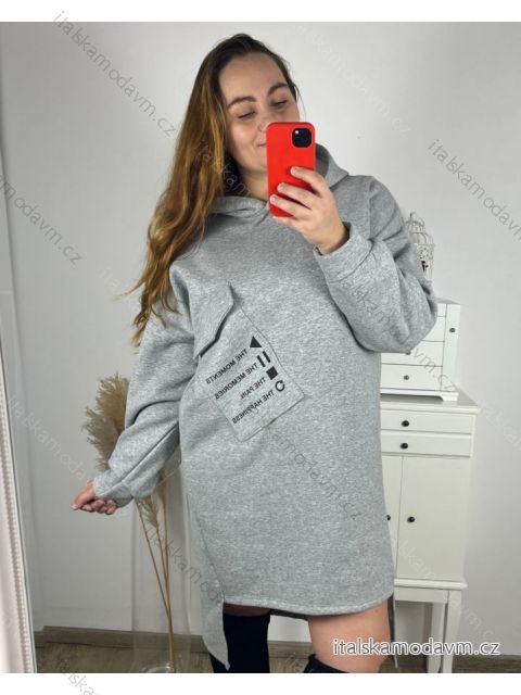 Šaty teplé mikinové oversize dlouhý rukáv dámské (3XL/4XL ONE SIZE) ITALSKÁ MÓDA IMD23804