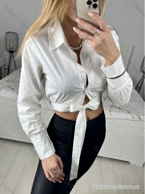 Košile croptop se zavazováním dlouhý rukáv dámská (S/M ONE SIZE) ITALSKÁ MÓDA IMWAA233873