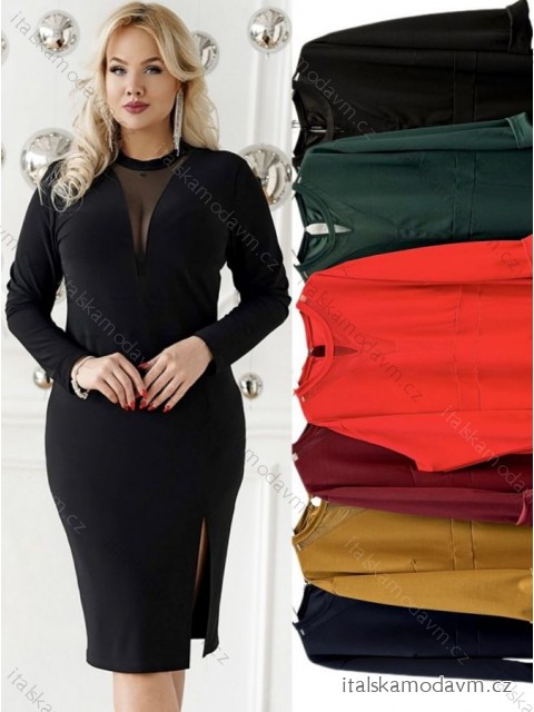 Šaty elegantní dlouhý rukáv dámské nadrozměr (2XL/3XL ONE SIZE) ITALSKÁ MÓDA IMWT234662