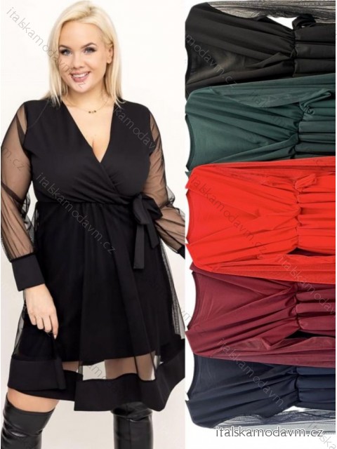 Šaty elegantní dlouhý rukáv dámské nadrozměr (2XL/3XL ONE SIZE) ITALSKÁ MÓDA IMWT234663