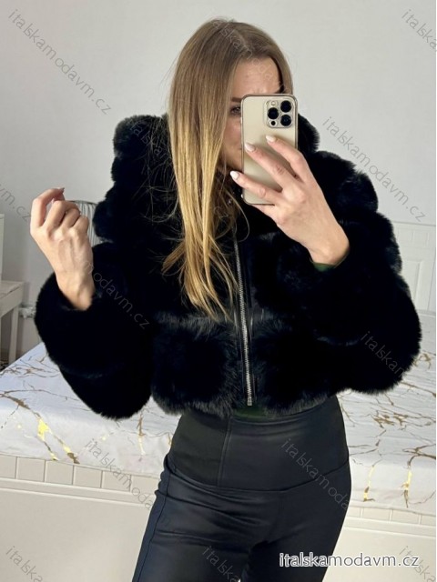 Bunda kožíšek dlouhý rukáv dámská (S/M ONE SIZE) ITALSKÁ MÓDA IMM23M5537/DUR