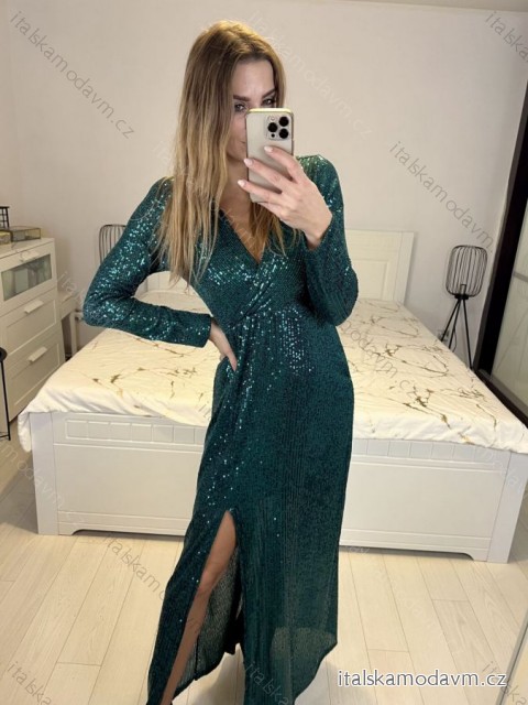 Šaty dlouhé společenské flitrové dlouhý rukáv dámské (S/M ONE SIZE) ITALSKÁ MÓDA IMWGS234294/DUR