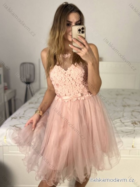 Šaty spoločenské na ramienka dámske (S/M ONE SIZE) TALIANSKA MÓDA IMM2319871/DU S/M ružová