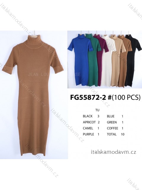 Šaty úpletové s rolákom krátky rukáv dámske (S/M ONE SIZE) TALIANSKA MÓDA IMWGR23FG55872-2/DUR S/M tmavo béžová