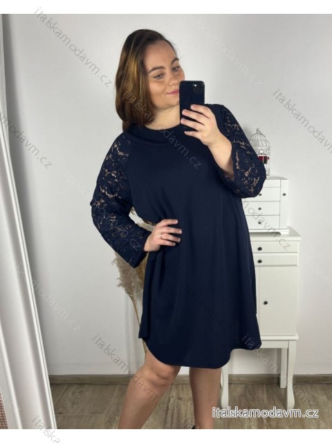 Šaty elegantní dlouhý rukáv dámské nadrozměr (3XL/4XL ONE SIZE) ITALSKá MóDA IM424BELLA/DU