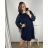 Šaty elegantní dlouhý rukáv dámské nadrozměr (3XL/4XL ONE SIZE) ITALSKá MóDA IM424BELLA/DU 3XL/4XL tmavě modrá