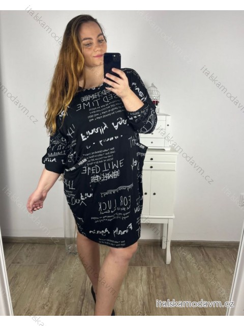 Šaty bavlněné dlouhý rukáv dámské nadrozměr (3XL/4XL/5XL ONE SIZE) ITALSKÁ MÓDA IM423880