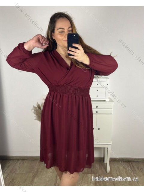 Šaty elegantní šifonové, žabičkování  dlouhý rukáv dámské nadrozměr (XL/2XL ONE SIZE) ITALSKá MóDA IM422VERONA