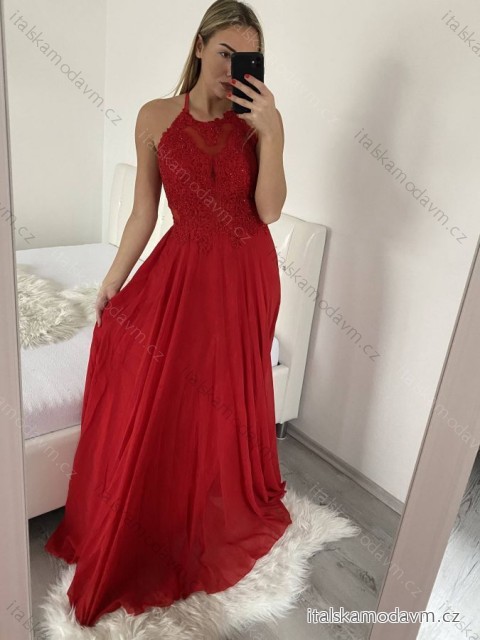 Šaty elegantní společenské dlouhé na ramínka dámské (S/M ONE SIZE) ITALSKá MóDA IMM2218806/DU -   červená -   S/M