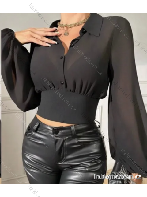 Croptop košilový dlouhý rukáv dámský (S/M ONE SIZE) ITALSKÁ MÓDA IMPBB24C31791