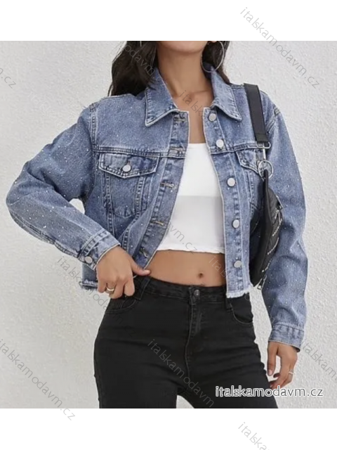 Bunda riflová jeans dlouhý rukáv dámská (S/M ONE SIZE) ITALSKÁ MÓDA IMPLP2472800023