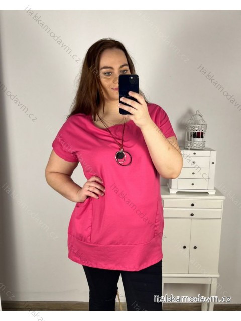 Tunika oversize krátký rukáv s přívěskem nadrozměr (3XL/4XL ONE SIZE) ITALSKÁ MÓDA IMC23146/DU