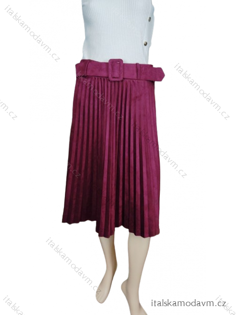 Sukně skládaná středně dlouhá broušená koženka s páskem dámská (S/M ONE SIZE) ITALSKÁ MÓDA IMWGK231358/DR