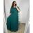 Šaty dlouhé společenské krátký rukáv dámské nadrozměr (XL/2XL ONE SIZE) ITALSKÁ MÓDA IMPSH2350260/DU XL/2XL smaragdová