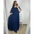 Šaty dlouhé společenské krátký rukáv dámské nadrozměr (XL/2XL ONE SIZE) ITALSKÁ MÓDA IMPSH2350260/DU XL/2XL smaragdová