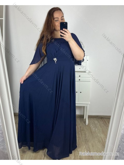 Šaty dlhé spoločenské krátky rukáv dámske nadrozmer (XL/2XL ONE SIZE) TALIANSKA MÓDA IMPSH2350252/DU