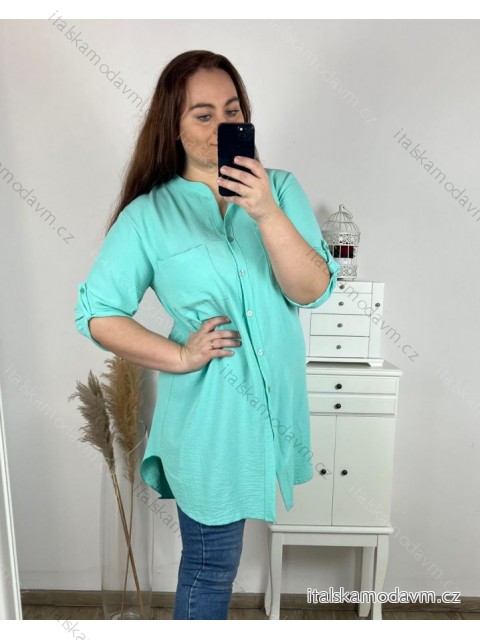 Košeľa dlhý rukáv dámska nadrozmer (XL/2XL ONE SIZE) TALIANSKA MóDA IM423452/DU XL/2XL modrá mintova