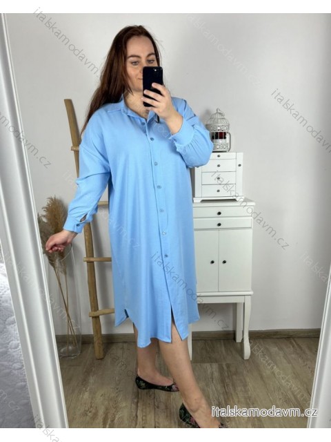 Šaty košilové dlouhý rukáv dámské nadrozměr (3XL/4XL ONE SIZE) ITALSKÁ MÓDA IM424076