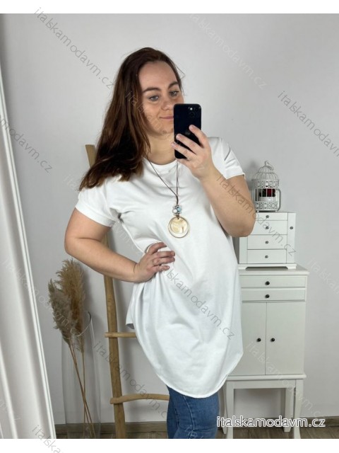 Tunika s přívěskem krátký rukáv dámská nadrozměr (2XL/3XL/4XL ONE SIZE) ITALSKÁ MÓDA IMC24011/DR 3XL/4XL bílá