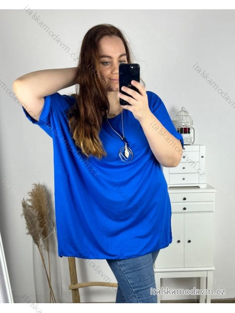 Tunika s přívěškem krátký rukáv dámská nadrozměr (6XL/7XL ONE SIZE) ITALSKÁ MÓDA IMBM24017/DUR 6XL/7XL modrá královská