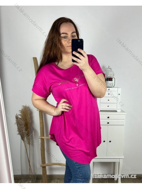 Tunika prodloužená krátký rukáv dámská nadrozměr (3XL/4XL/5XL ONE SIZE) ITALSKá MóDA IM424030/DR 3XL/4XL tmavě růžová