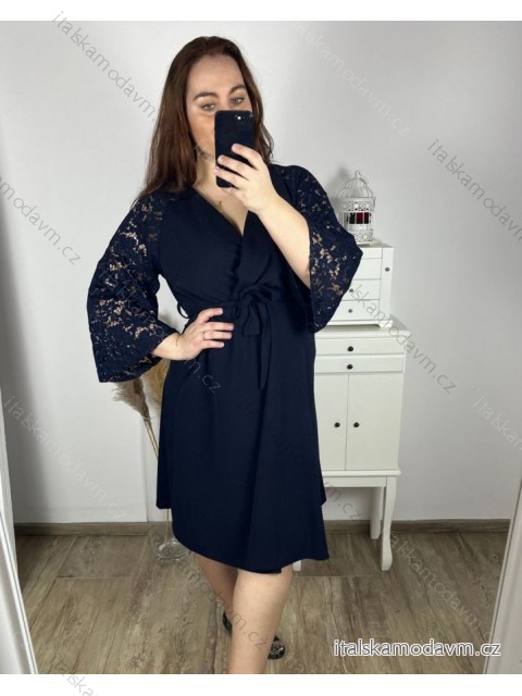 Šaty elegantní dlouhý rukáv dámské nadrozměr (2XL/3XL ONE SIZE) ITALSKá MóDA IM424MARINA