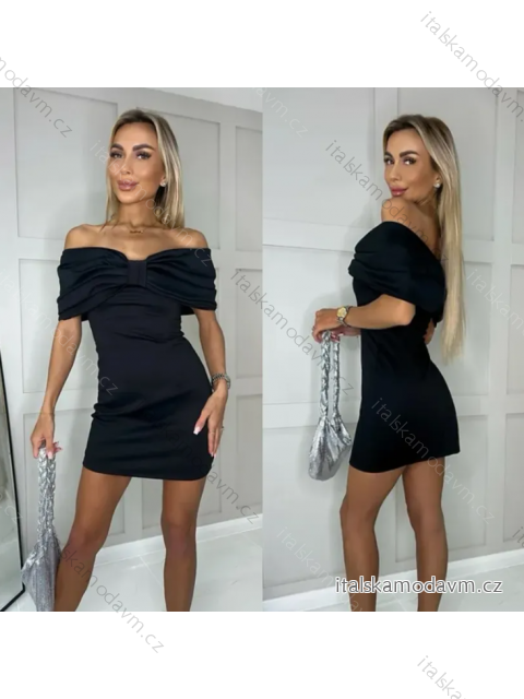 Šaty elegantní krátký rukáv dámské (S/M ONE SIZE) ITALSKÁ MÓDA IMPLS2431843