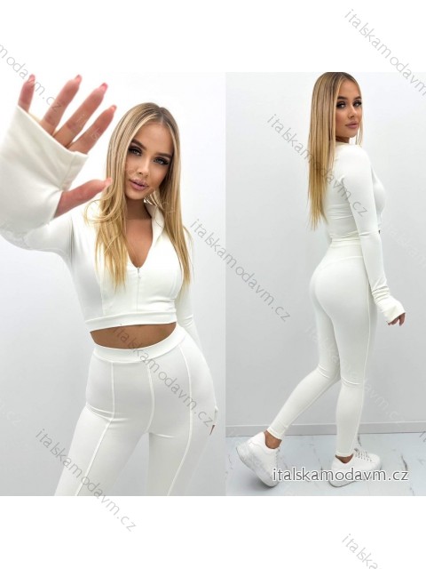 Souprava legíny dlouhé a croptop zip dlouhý rukáv dámská (S/M, M/L ) ITALSKÁ MÓDA TMLLM24LINDA