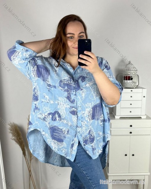 Košile mušelínová dlouhý rukáv nadrozměr dámské (3XL/4XL/5XL ONE SIZE) ITALSKÁ MÓDA IMC24MEGAN