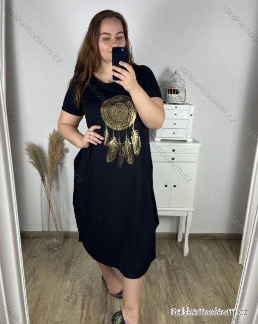 Šaty dlouhé oversize krátký rukáv dámské viskoza nadrozměr (2XL/3XL/4XLONE SIZE) ITALSKÁ MÓDA IMD22450/DR