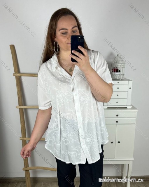 Košeľa krátký rukáv dámska nadrozmer (3XL/4XL ONE SIZE) TALIANSKA MÓDA IMWQ24087/DUR 3XL / 4XL biela